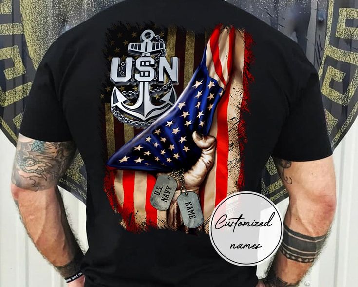 Personalized Us Navy Anchor Military Shirt, Veteran Day Gift, Fist Hand Pulling Usa Flag Print, Patriotic Tee, Navy Graduation Gift