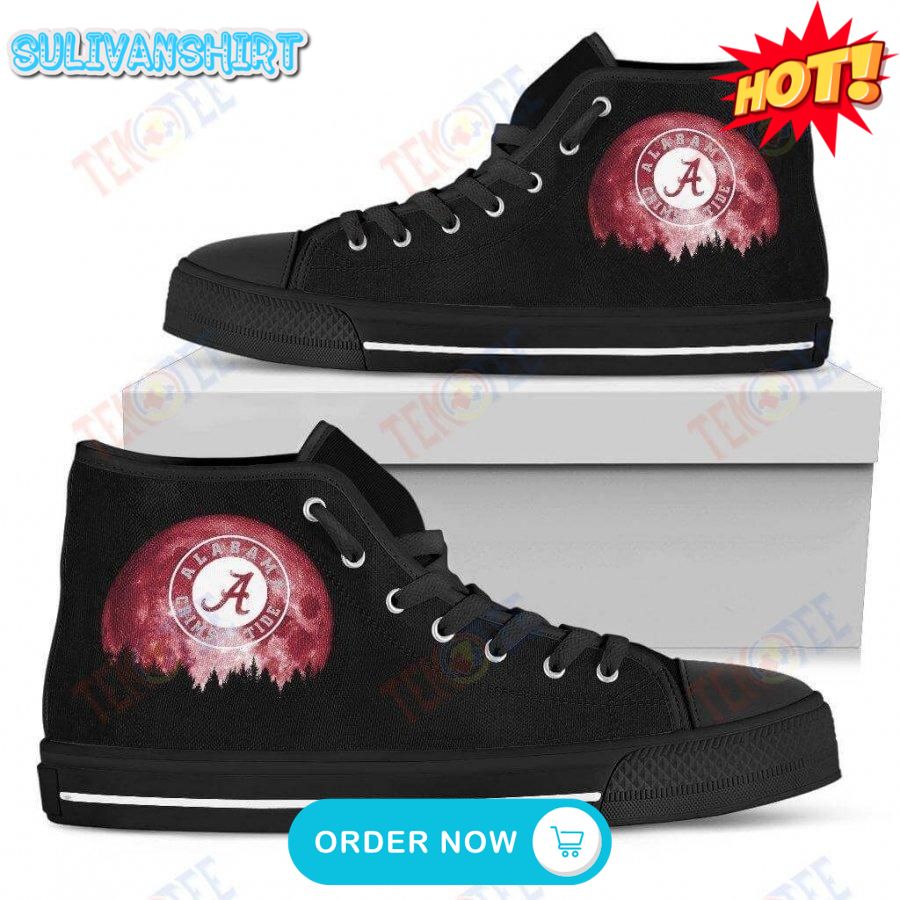Mens Womens Alabama Crimson Tide High Top Shoes Halloween Orange Moon TMT175